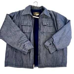 Vintage Sears Work'n Leisure Denim Work‎ Jacket Fleece Fur Lined Mens Blue XL